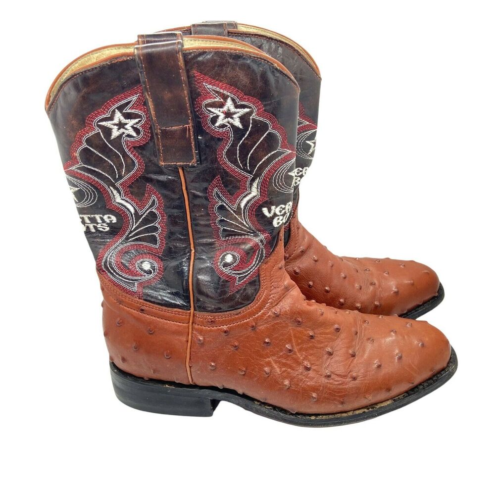 Veretta Western Boots sz 7.5 Men's Brown Leather Almond Toe Handmade Block Heel